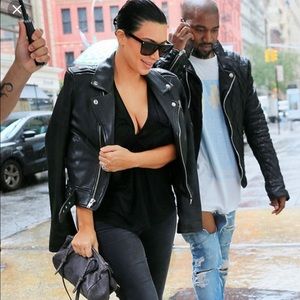 blk dnm biker moto leather jacket 1 size L